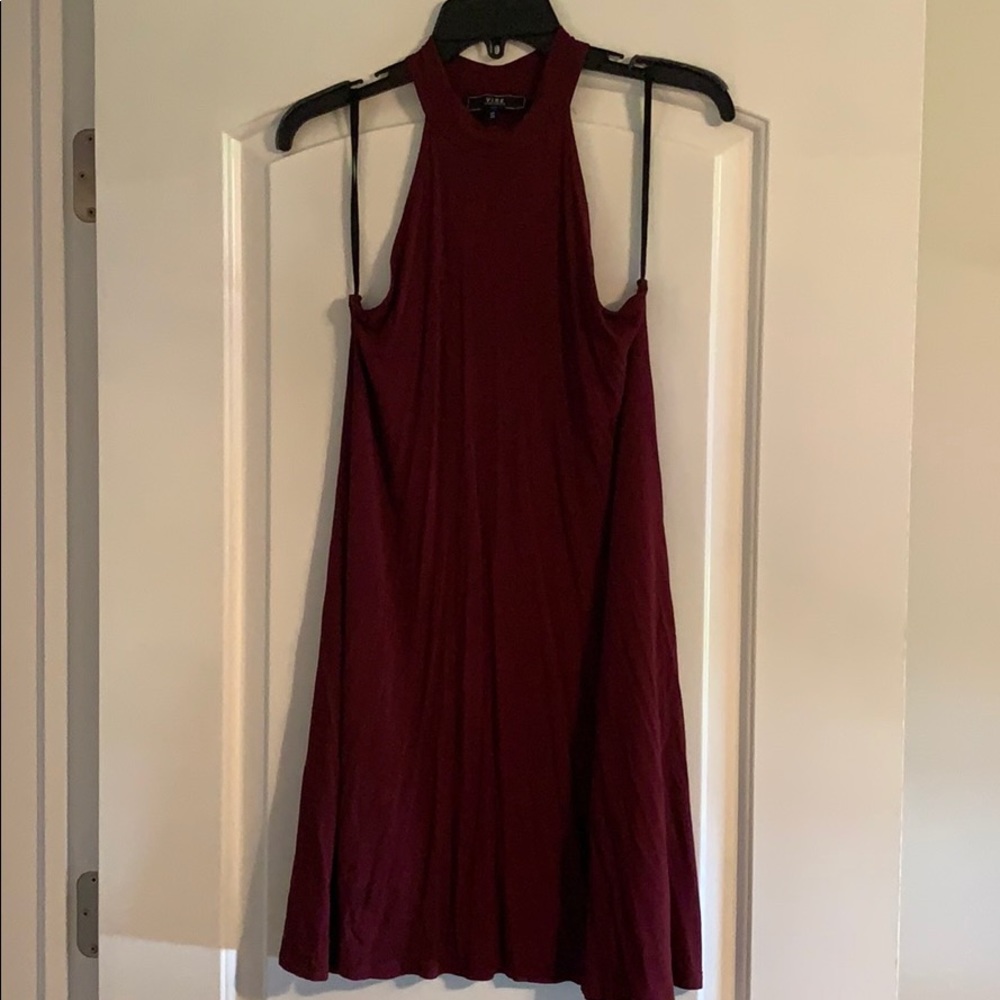 burgundy high neck swing dress